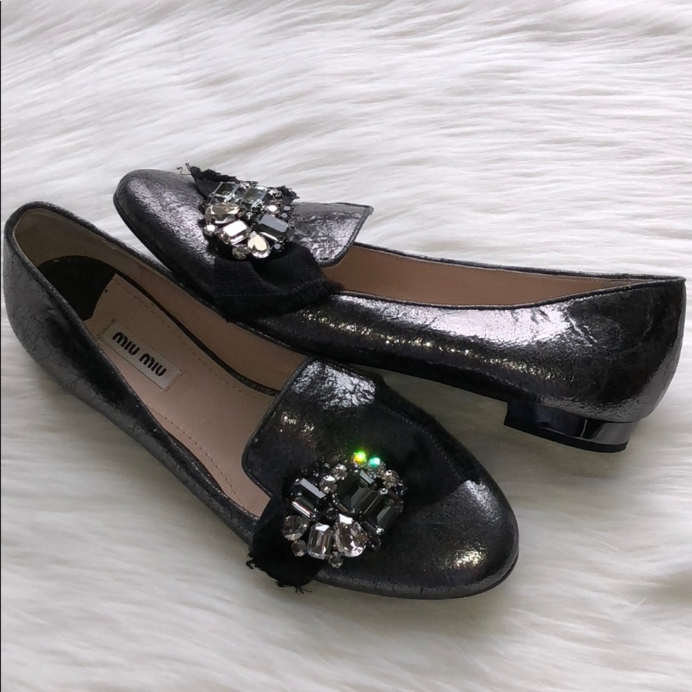 Miu Miu By Prada Swarovski Crystal Flats Shoes 38